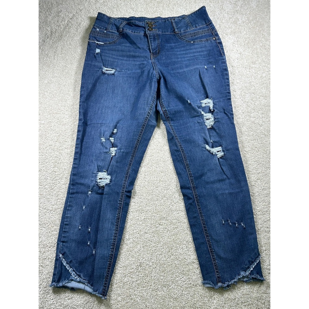 No Boundaries‎ Jeans Womens 17 Blue High Rise Sculpting Skinny Distressed Denim